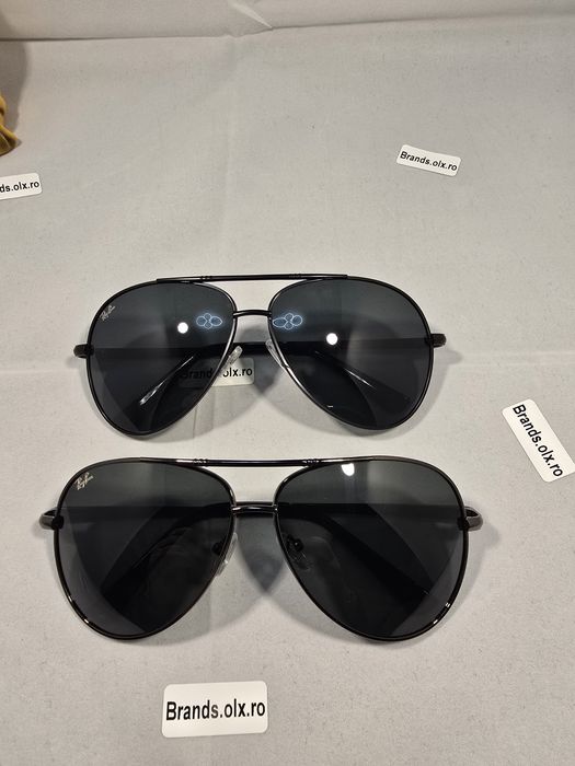 Ray-Ban Aviator, lentile negre, rama neagra sau argintie, pilot shaped, pret per bucata